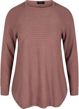 Knit blouse with texture and round neckline, Rose Taupe, Packshot image number 0