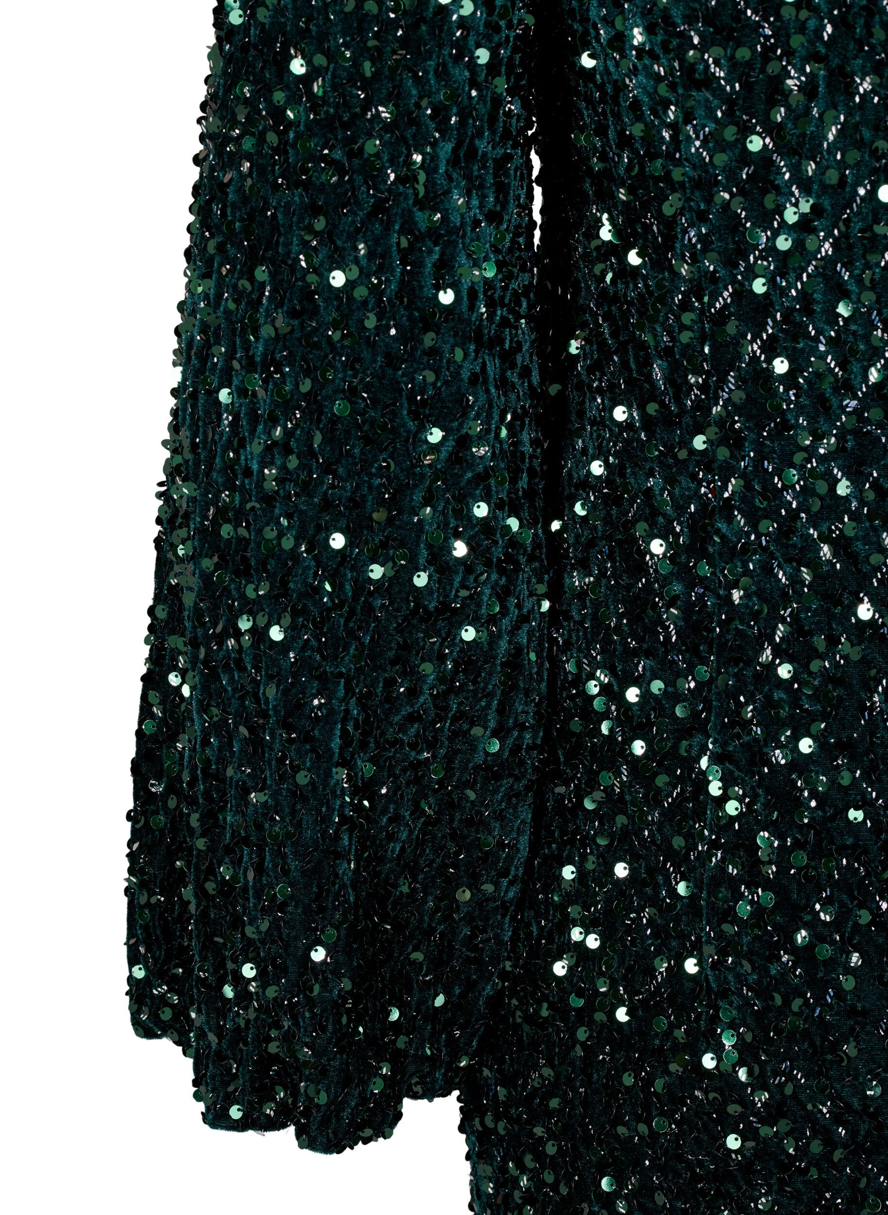 Zizzifashion Sequin dress with a V-neck and check pattern, Rain Forest Sequins, Packshot image number 3