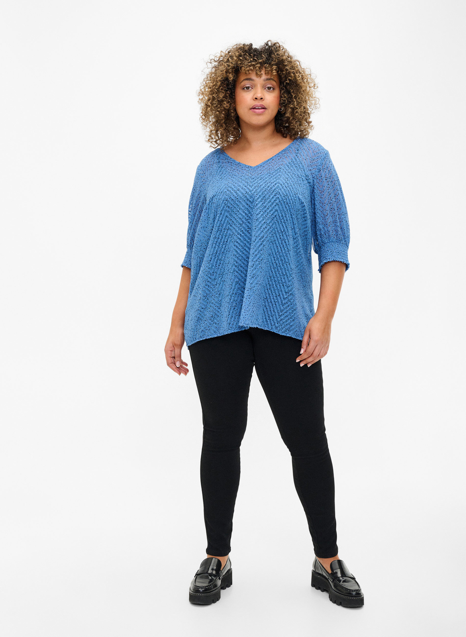 Zizzifashion Dotted blouse with short sleeves, Riverside Dot, Model image number 2