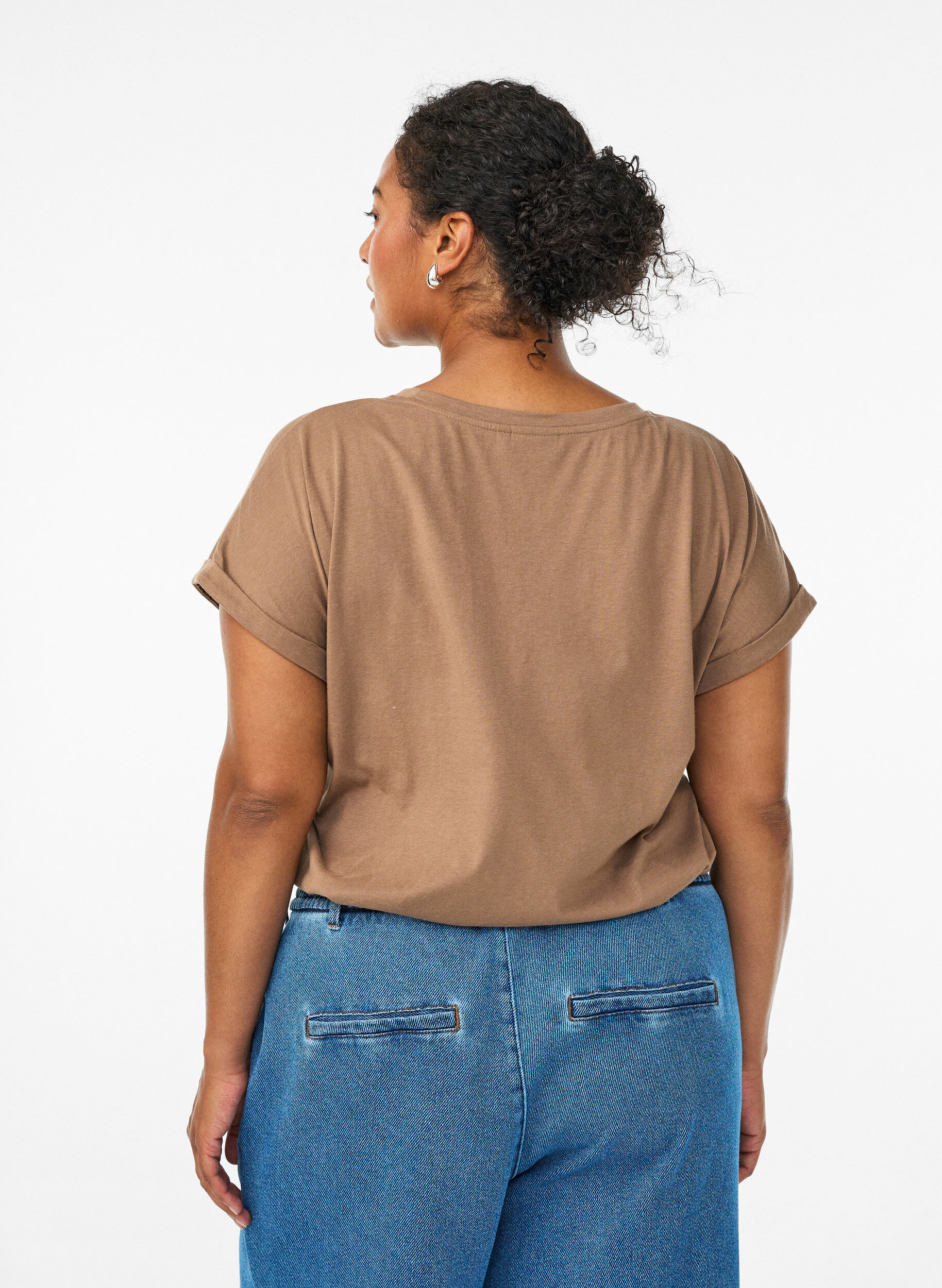 ZizzifashionShort sleeved cotton blend t-shirt, Brown, Model image number 2