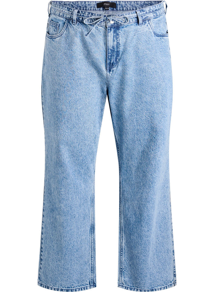 Straight fit jeans with a tie belt, Light Blue, Packshot image number 0