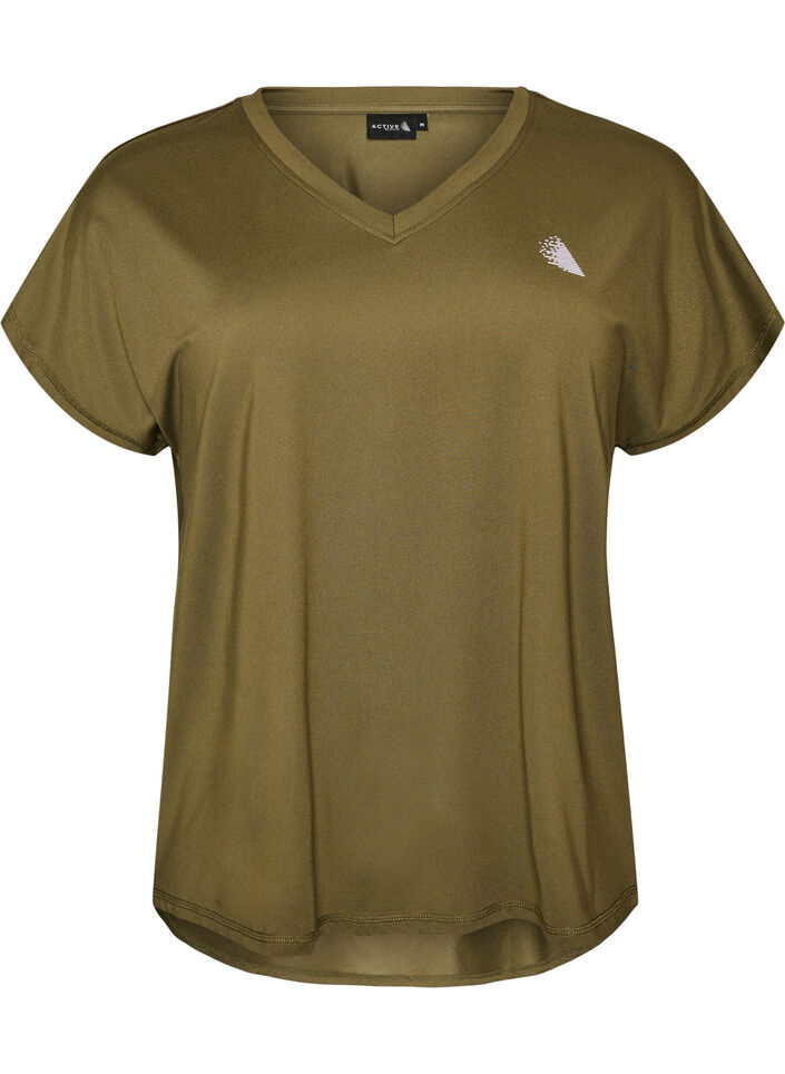 Short sleeve sport t-shirt with v-neck, Green, Packshot image number 0
