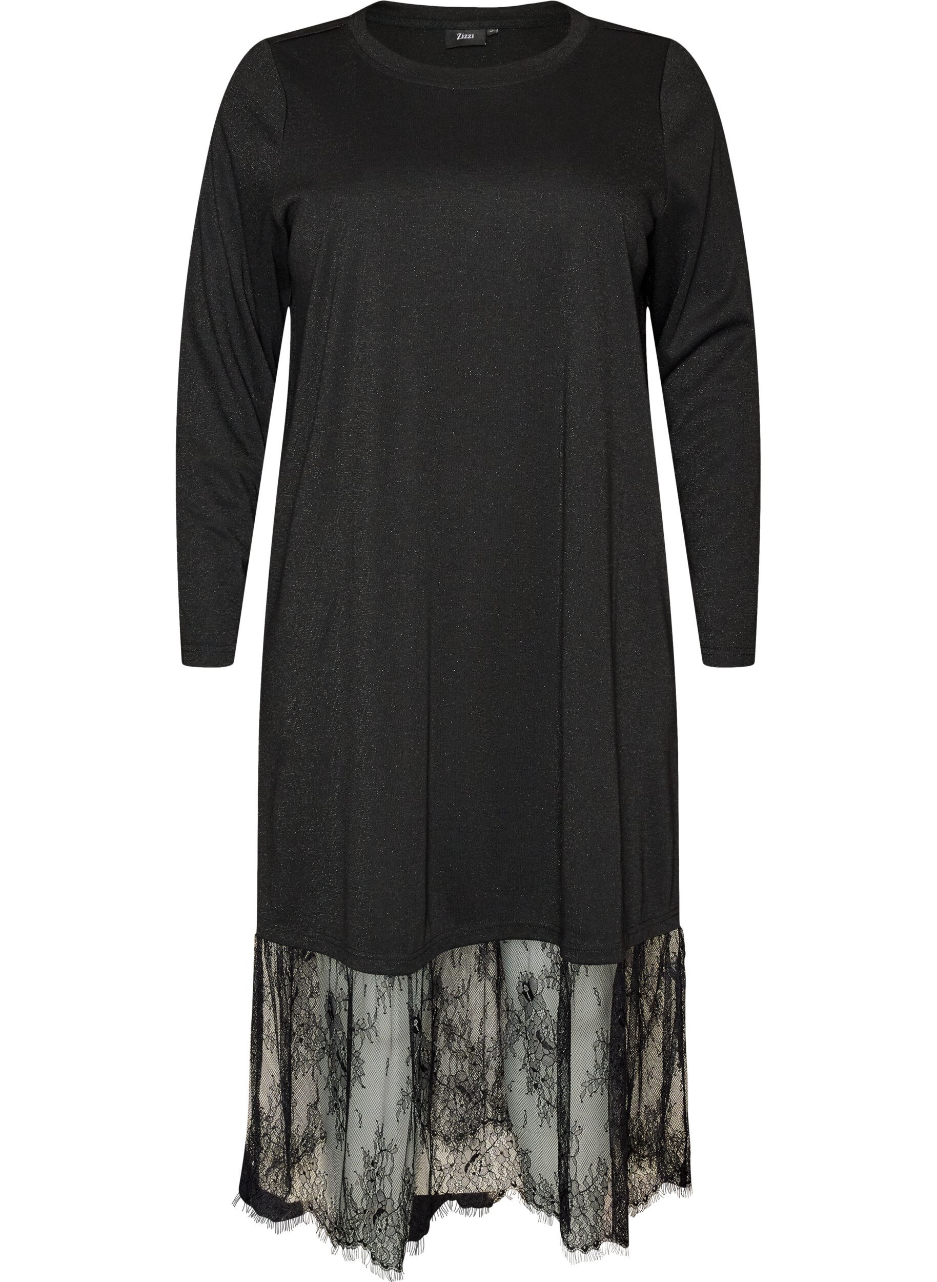 Jersey dress with glitter and lace trim