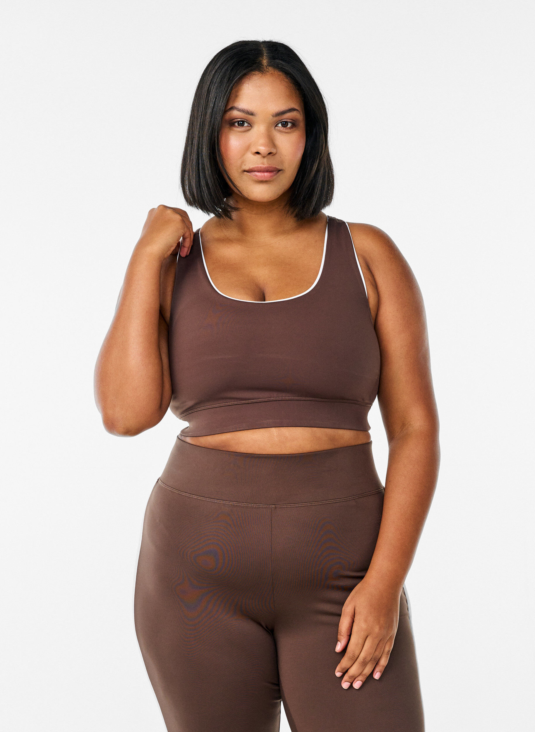 Zizzifashion Racerback sports bra with contrast piping, Brown, Model image number 0