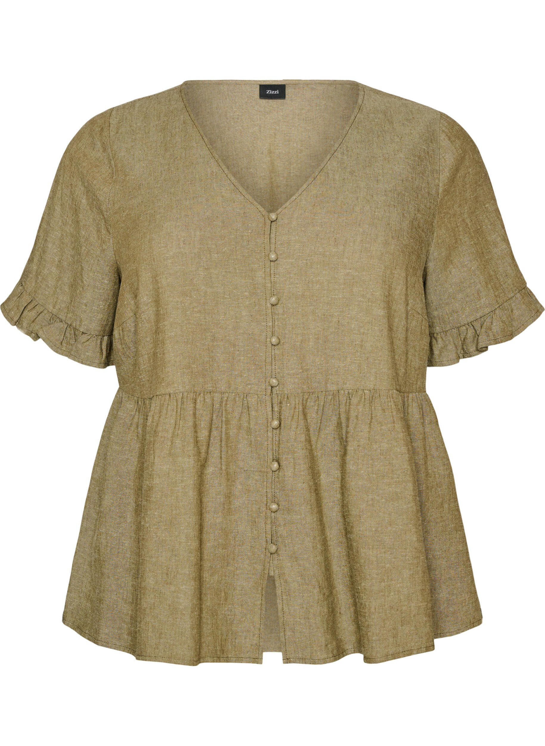 Blouse in linen and viscose with a V-neck and button fastening