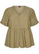 Blouse in linen and viscose with a V-neck and button fastening, Green, Packshot image number 0