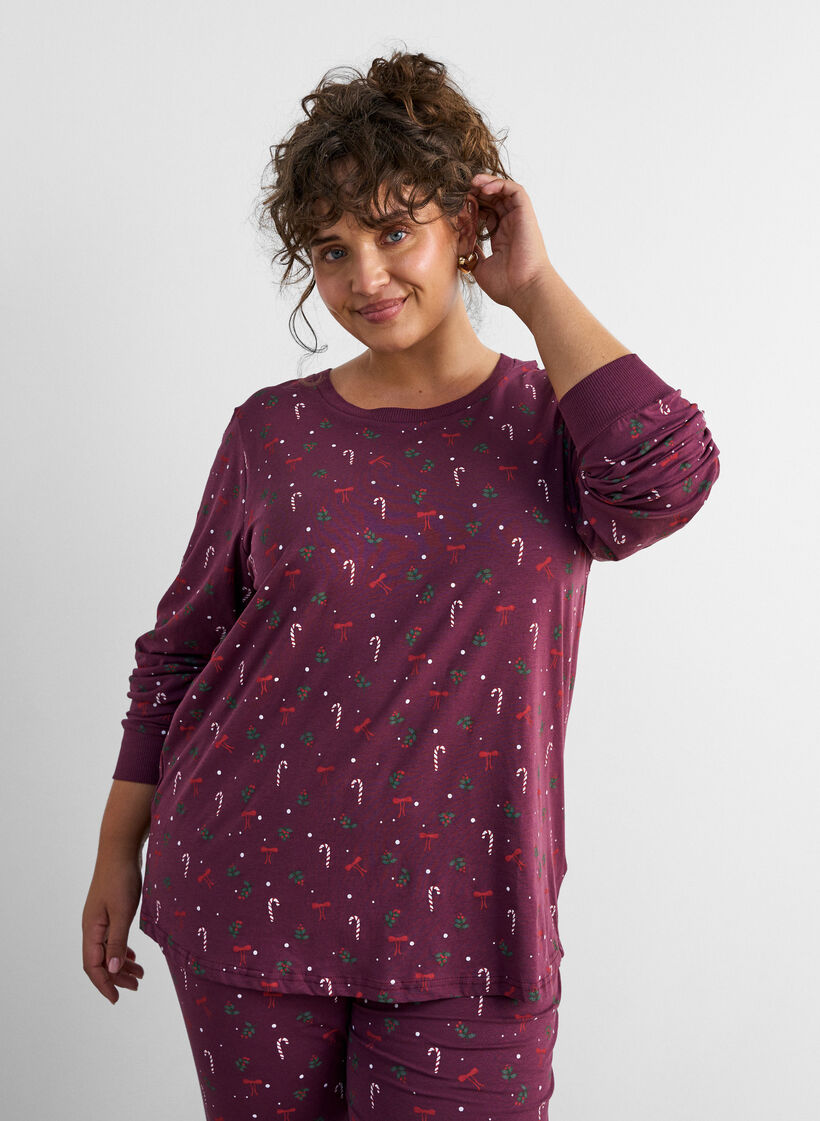 Printed night top, Dark Bordeaux, Model image number 0