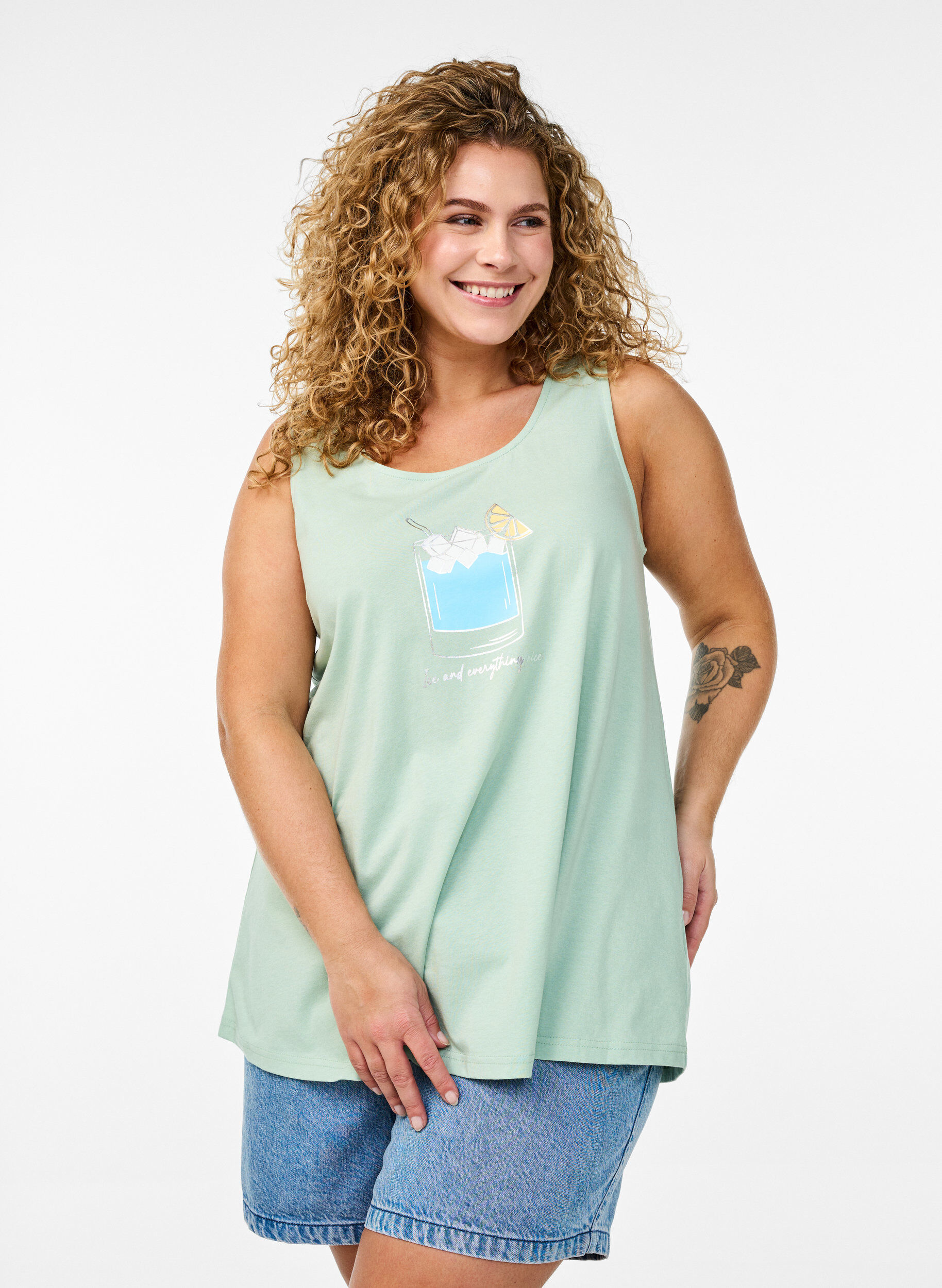 Zizzifashion Cotton top with a-shape, Green, Model image number 0