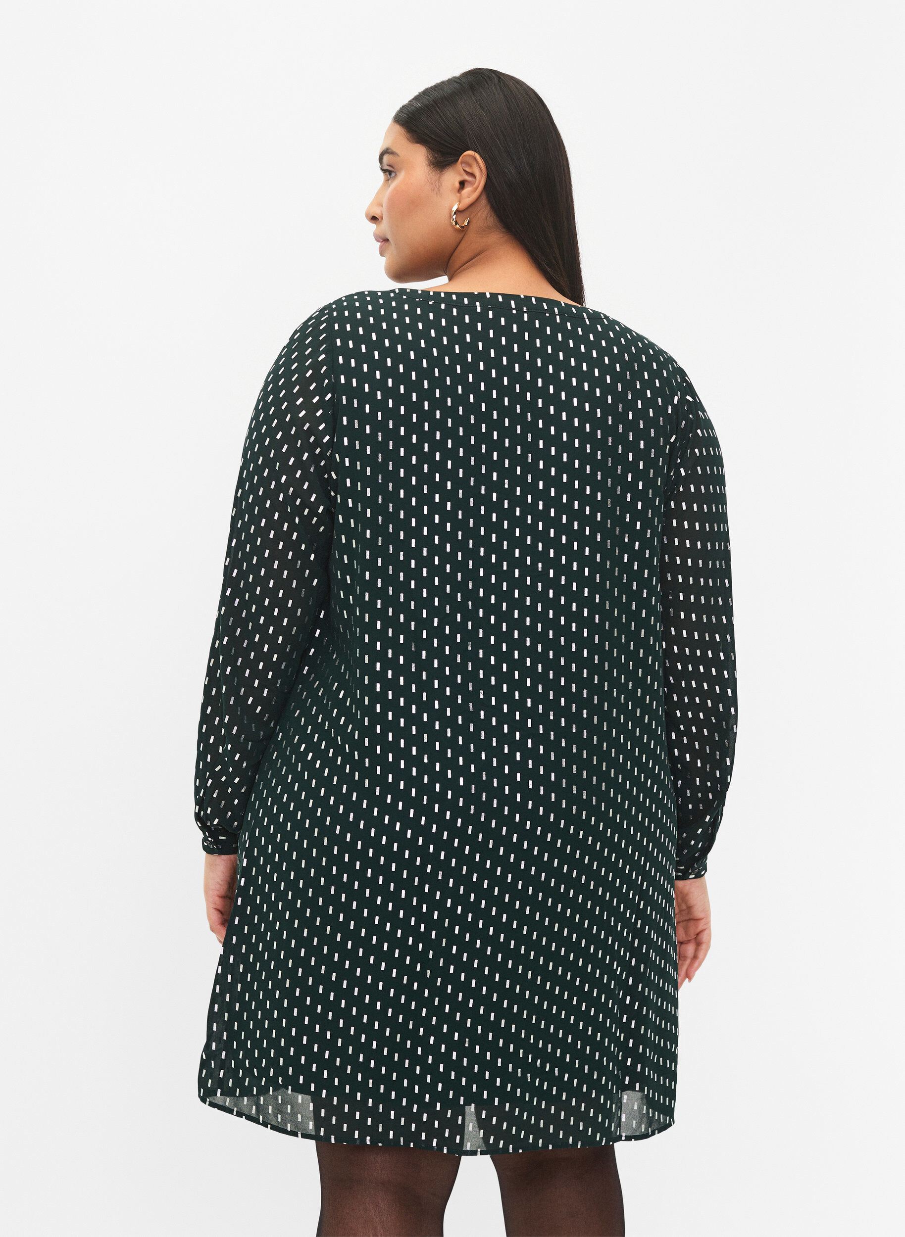 Zizzifashion Long-sleeved dress with foil print, Scarab w. Silver, Model image number 1