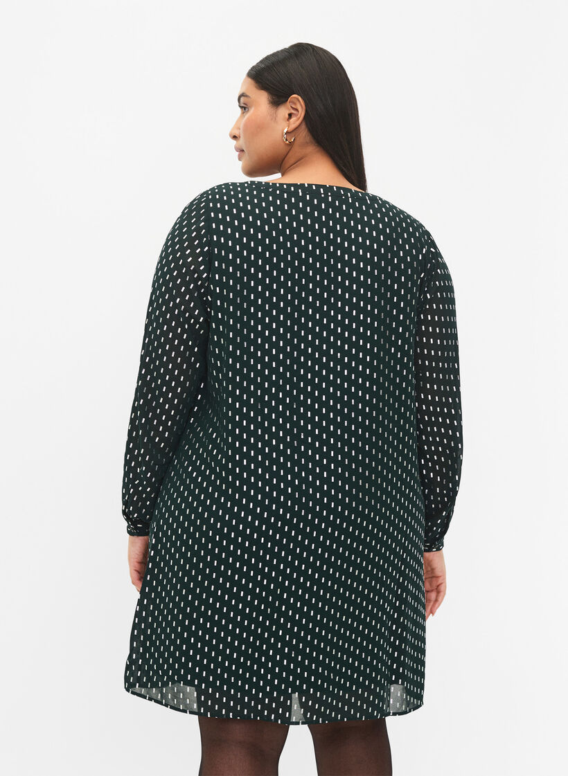 Long-sleeved dress with foil print, Scarab w. Silver, Model image number 1
