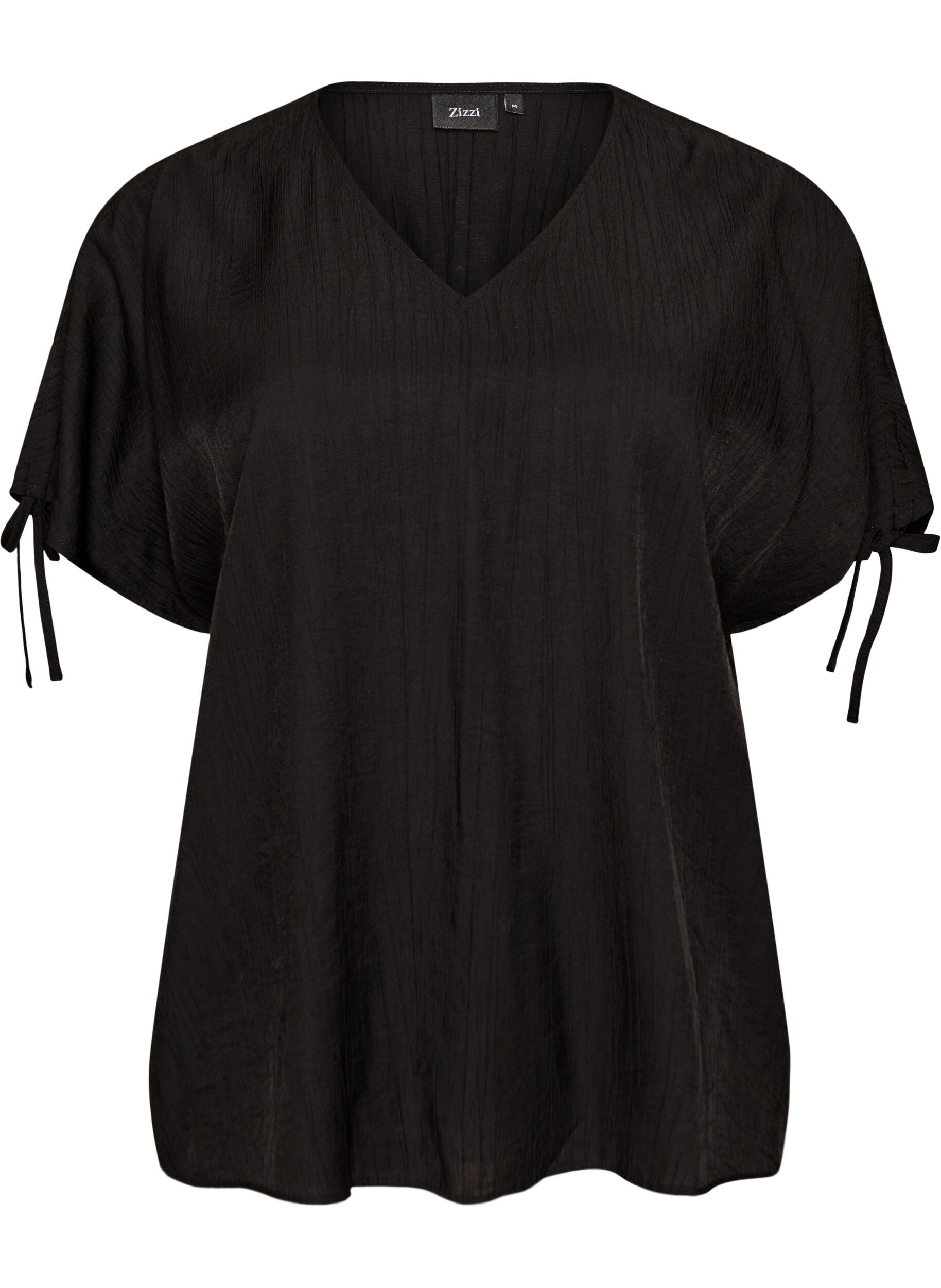 Zizzifashion Viscose blouse with ruched sleeves, Black, Packshot image number 0