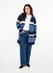 Long knit cardigan with wide stripes, Blue, Model image number 1