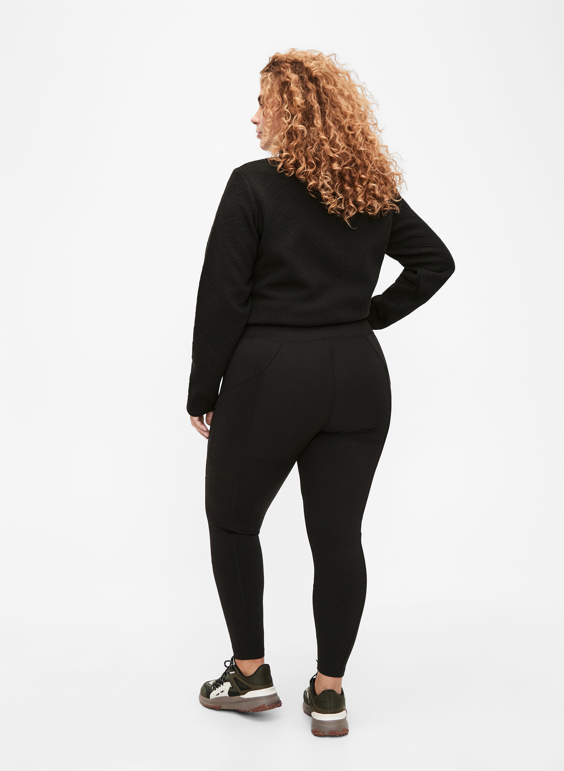 Zizzifashion Stretchy and durable exercise leggings with pockets, Black, Model image number 1