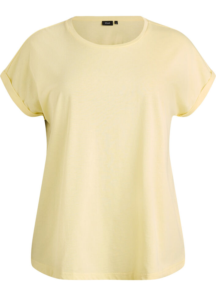 Short-sleeved cotton blend t-shirt, Yellow, Packshot image number 0