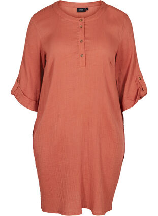 Cotton dress with buttons and 3/4 sleeves, Rust As Sample, Packshot image number 0