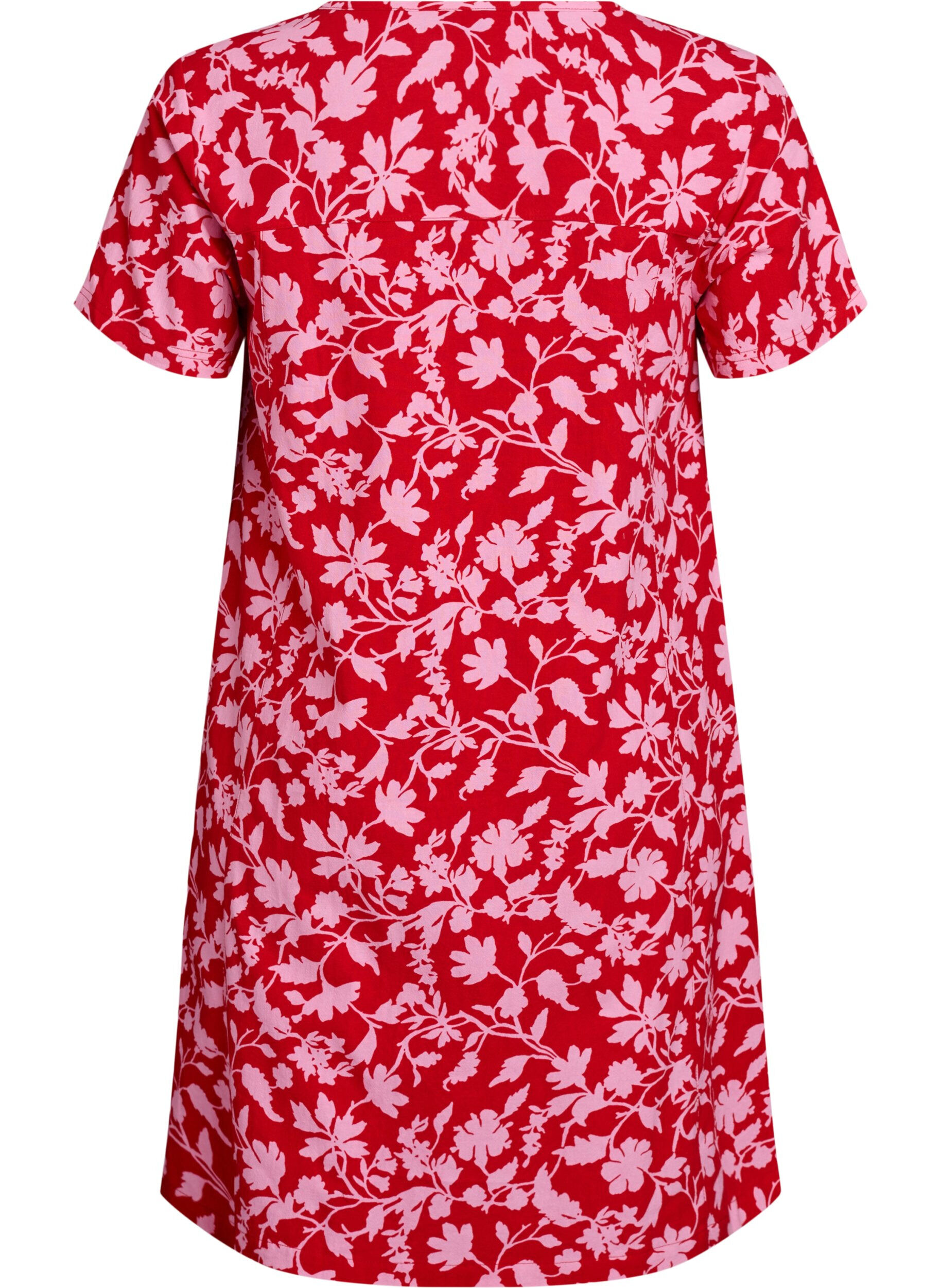 Zizzifashion Short a-line dress with floral print, Red, Packshot image number 1