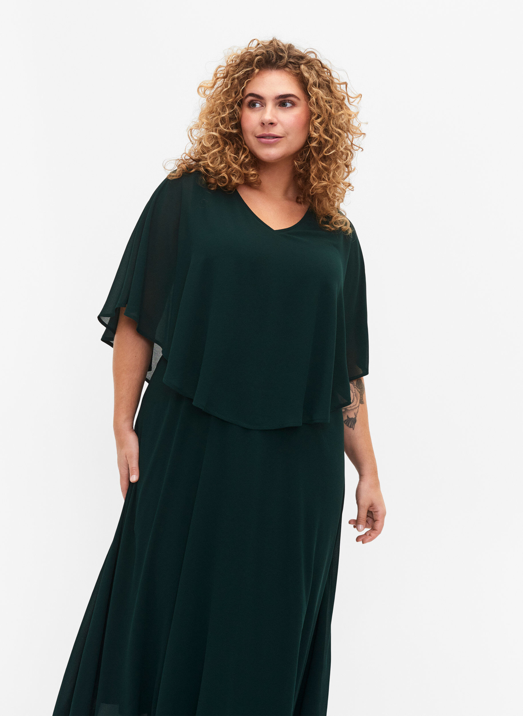 Zizzifashion A-line maxi dress with short sleeves, Scarab, Model image number 2