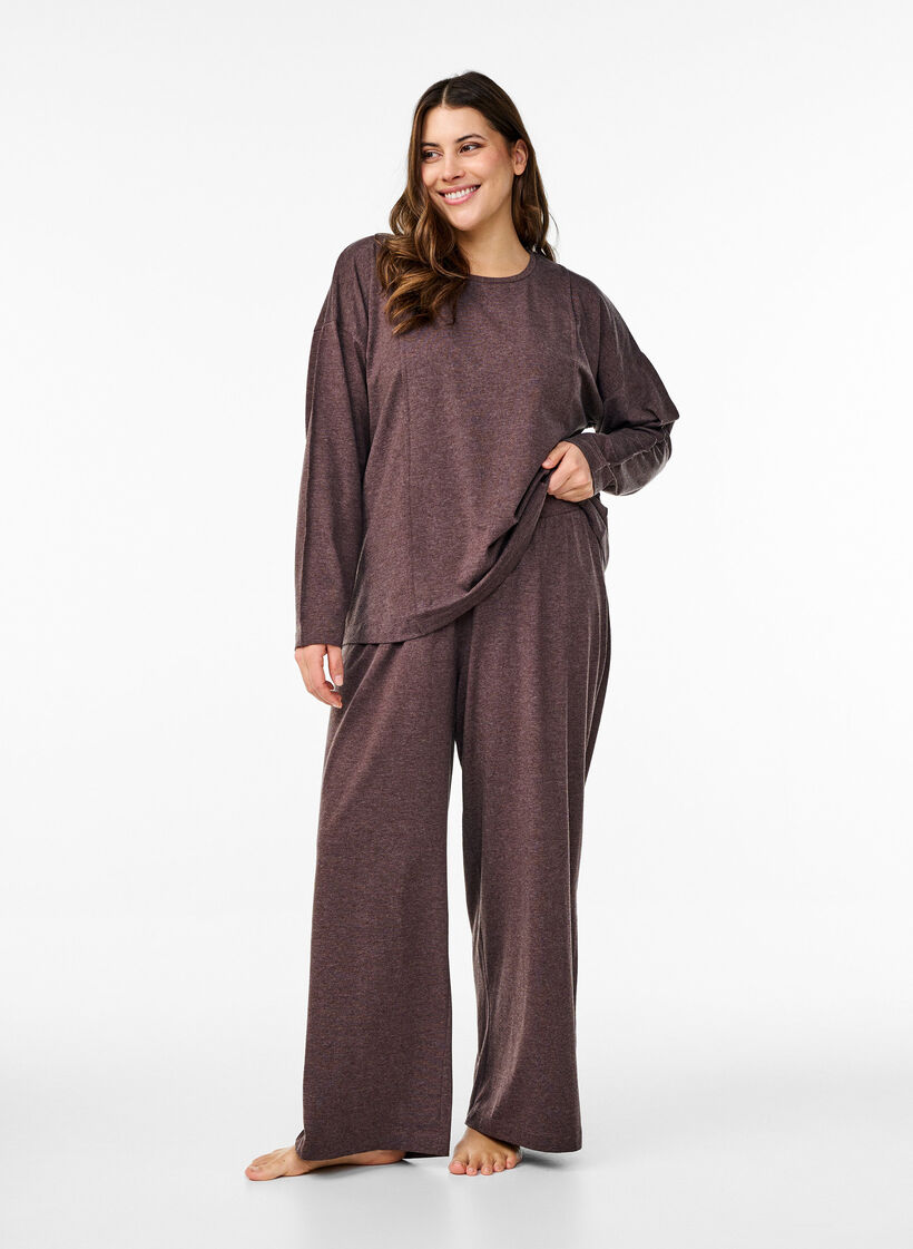 Jersey trousers with a straight fit and high waist, Bracken Mel., Model image number 0