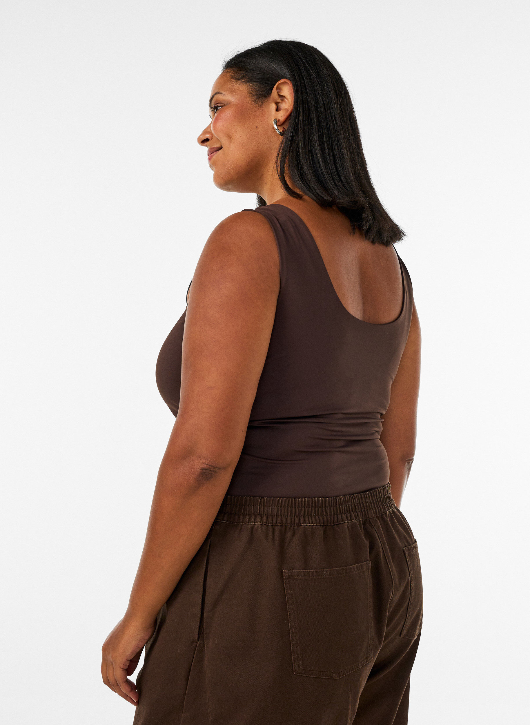 ZizzifashionFitted basic top with reversible function, Brown, Model image number 4
