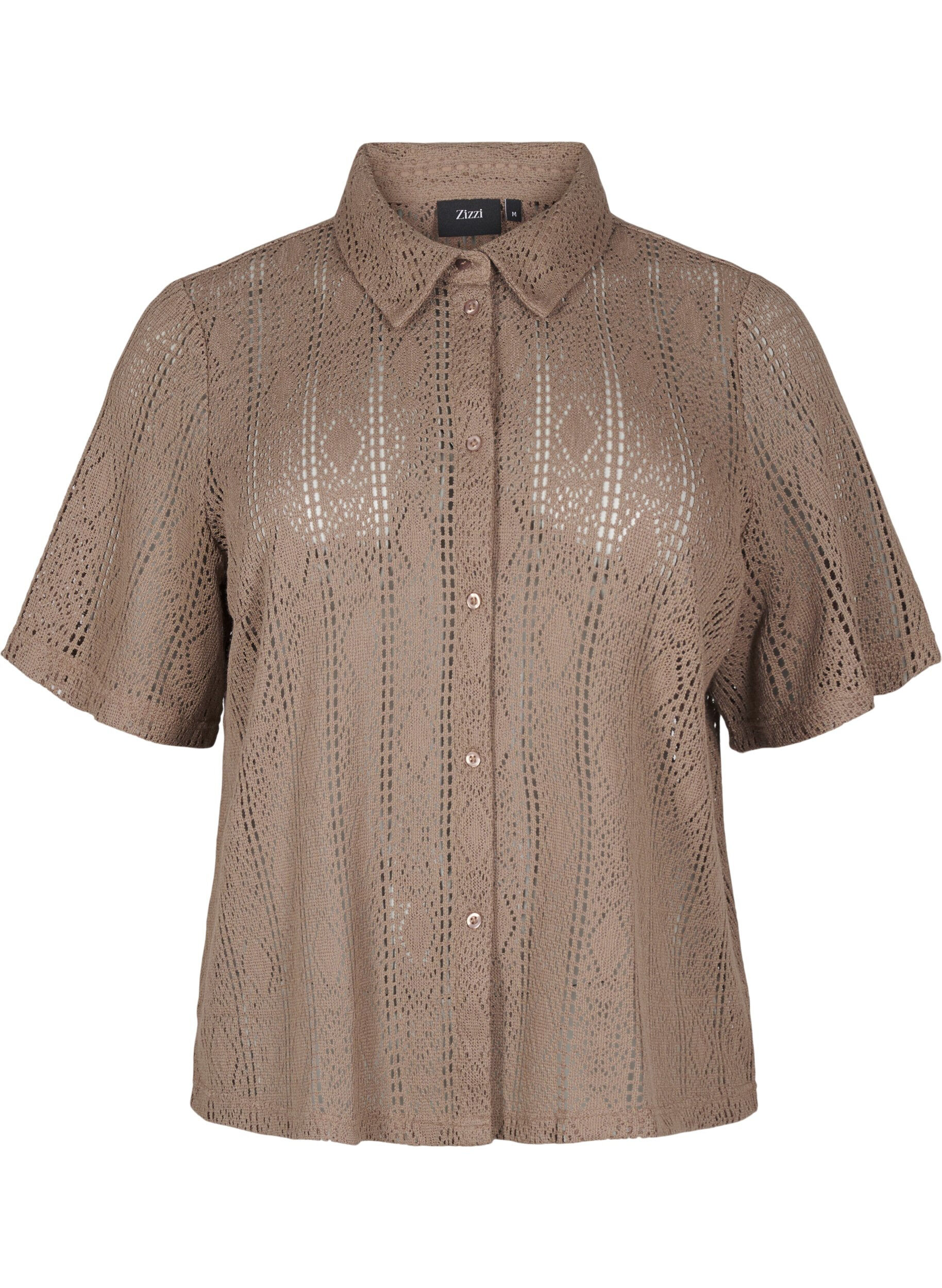 Short-sleeved shirt with openwork pattern