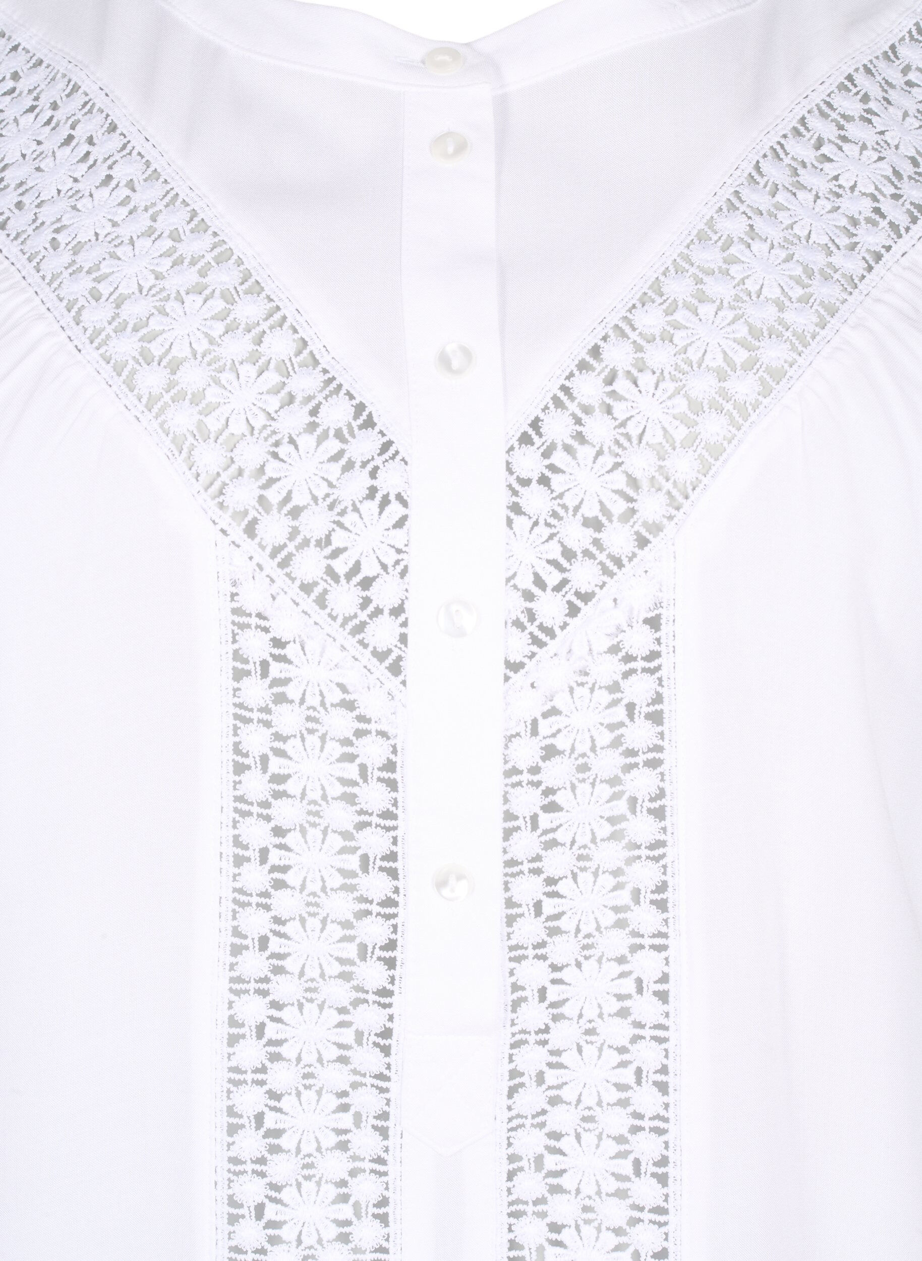 Zizzifashion Viscose blouse with lace trim, Bright White, Packshot image number 2