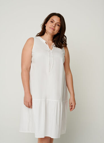 Short cotton dress with an A-line shape, White, Model image number 0