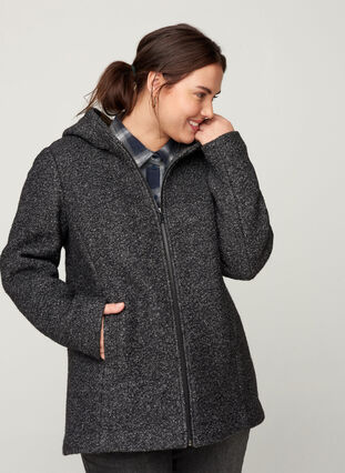 Short marled jacket with wool, Dark Grey Melange, Model image number 0