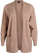 Long open-front knit cardigan with pockets, Beige, Packshot image number 0