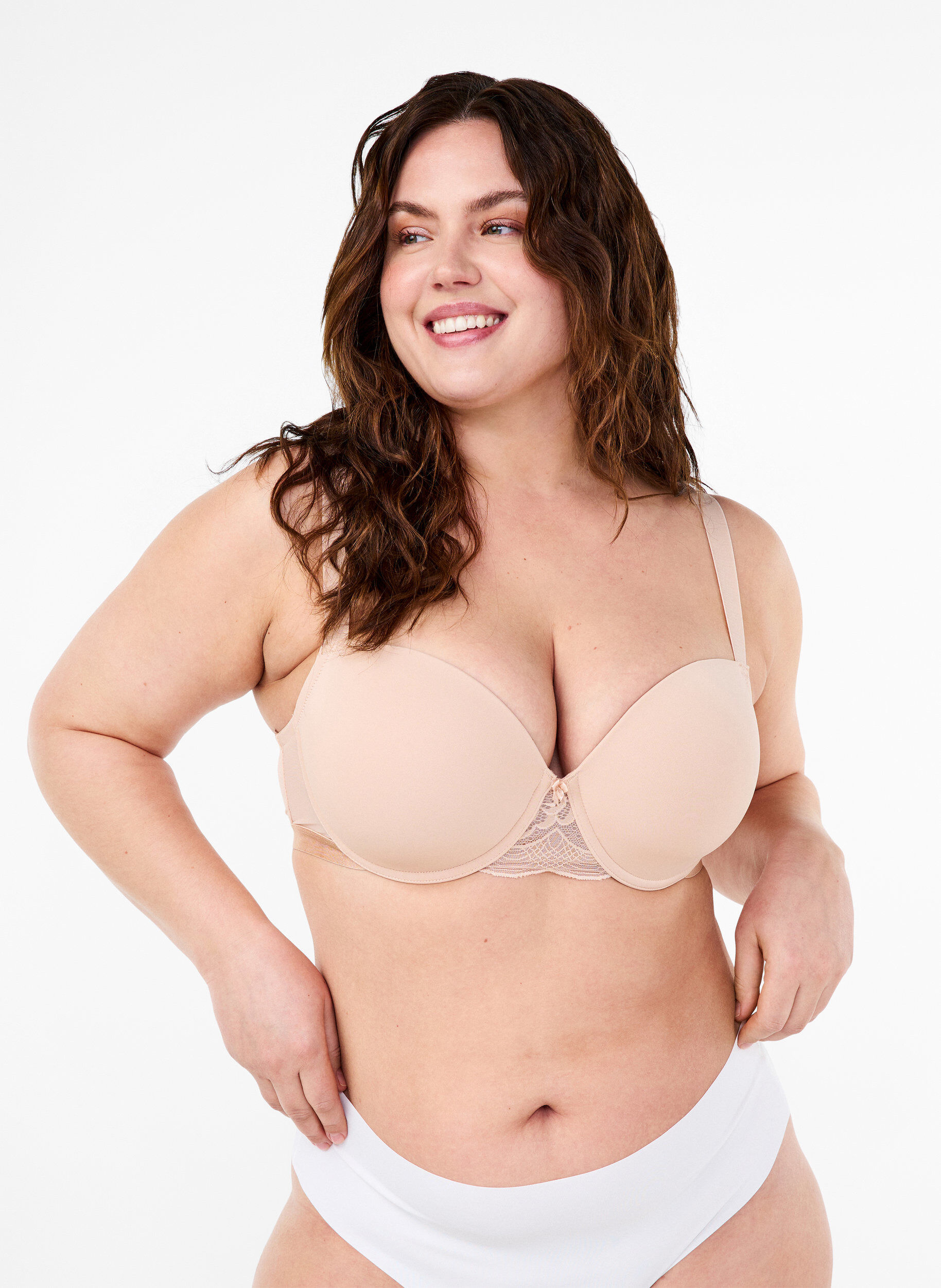Zizzifashion Moulded bra with mesh, Beige, Model image number 3