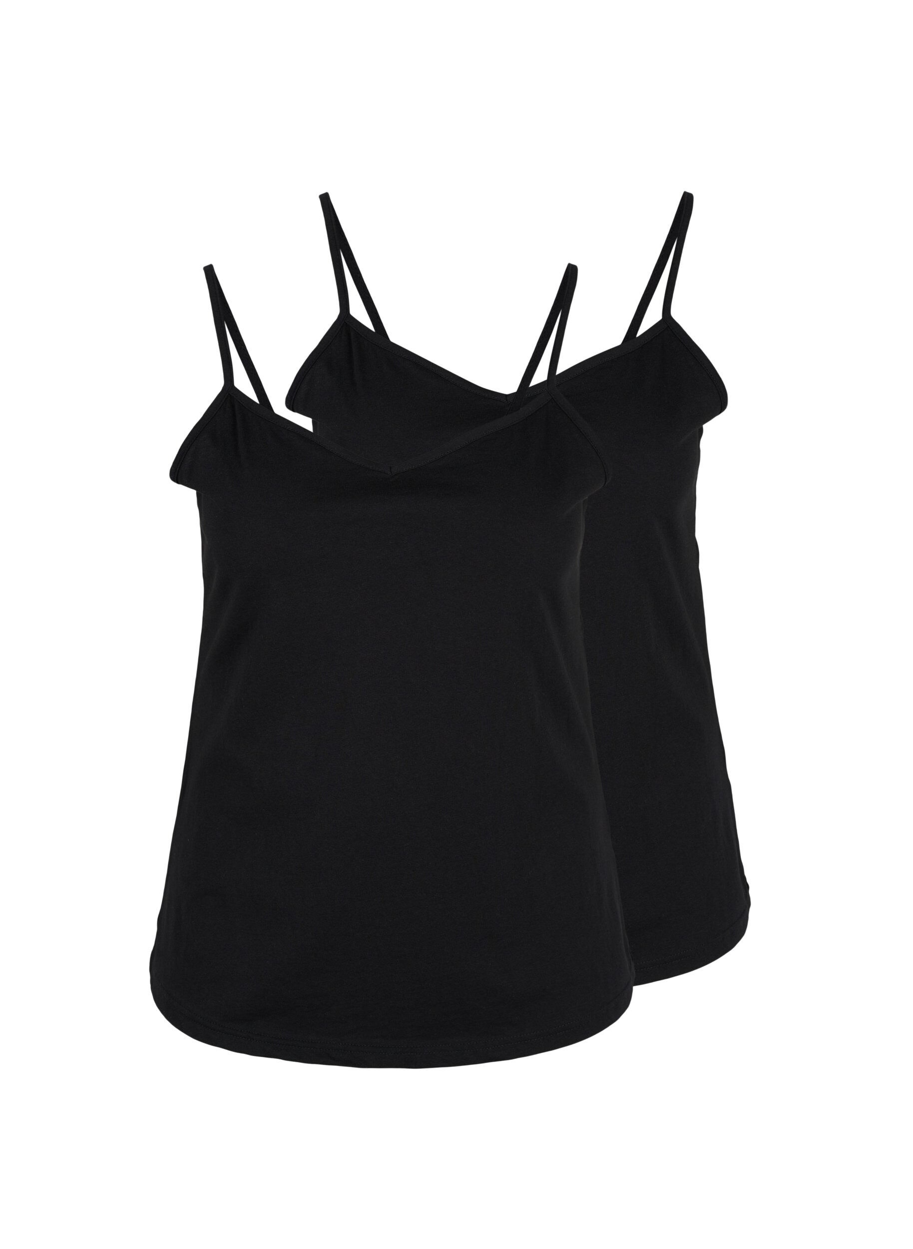 Zizzifashion Cotton basic top 2-pack, Black/Black, Packshot image number 0