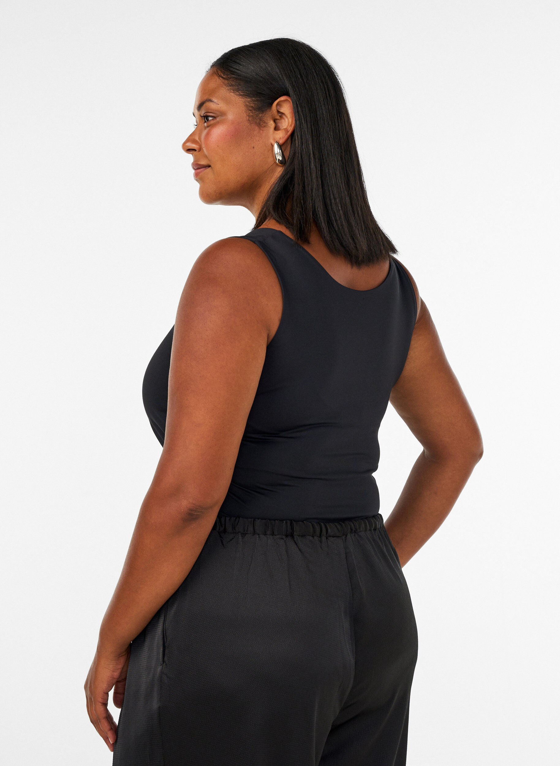 ZizzifashionFitted basic top in a smooth fabric, Black, Model image number 2