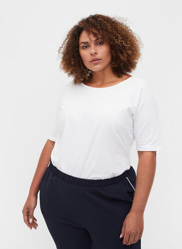 Cotton T-shirt with 2/4 sleeves, White, Model image number 0