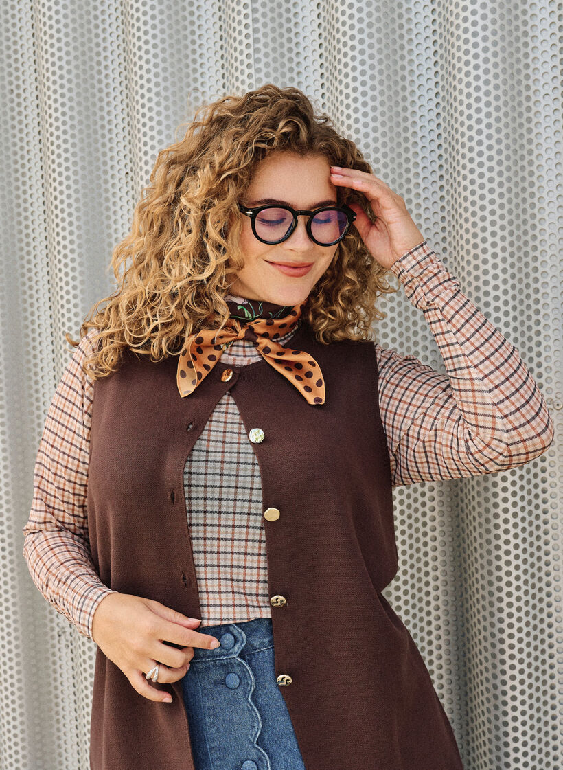 Checked mesh blouse, Beige, Image image number 0