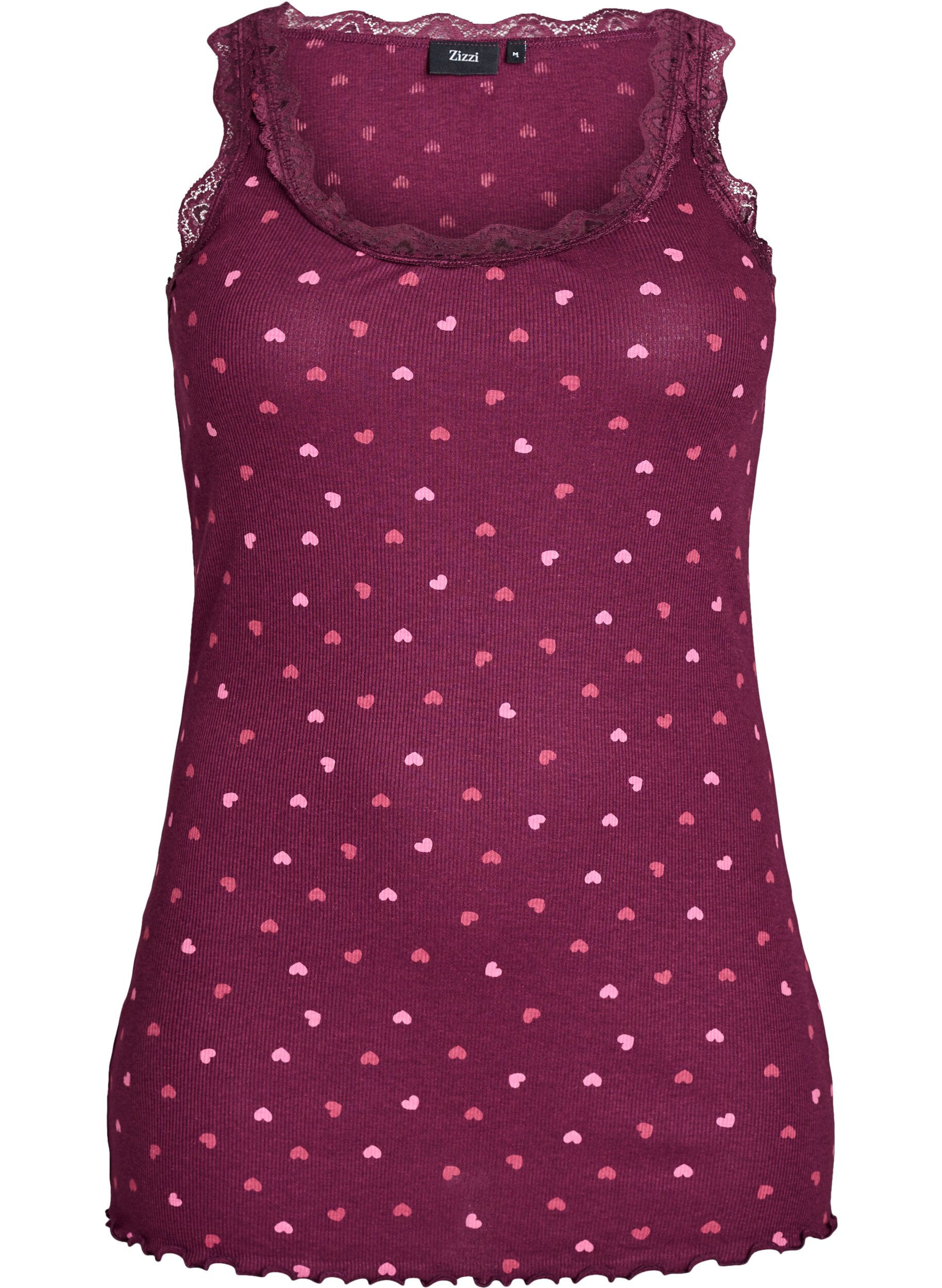 ZizzifashionTop with print and lace edge, Dark Bordeaux, Packshot image number 0
