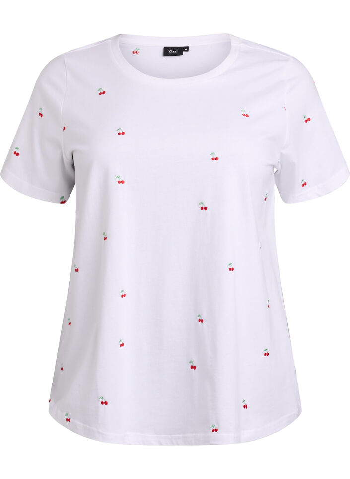 T-shirt in organic cotton with embroidered motifs, White, Packshot image number 0