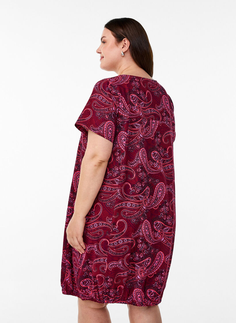 Short-sleeved cotton dress with print, Red, Model image number 2