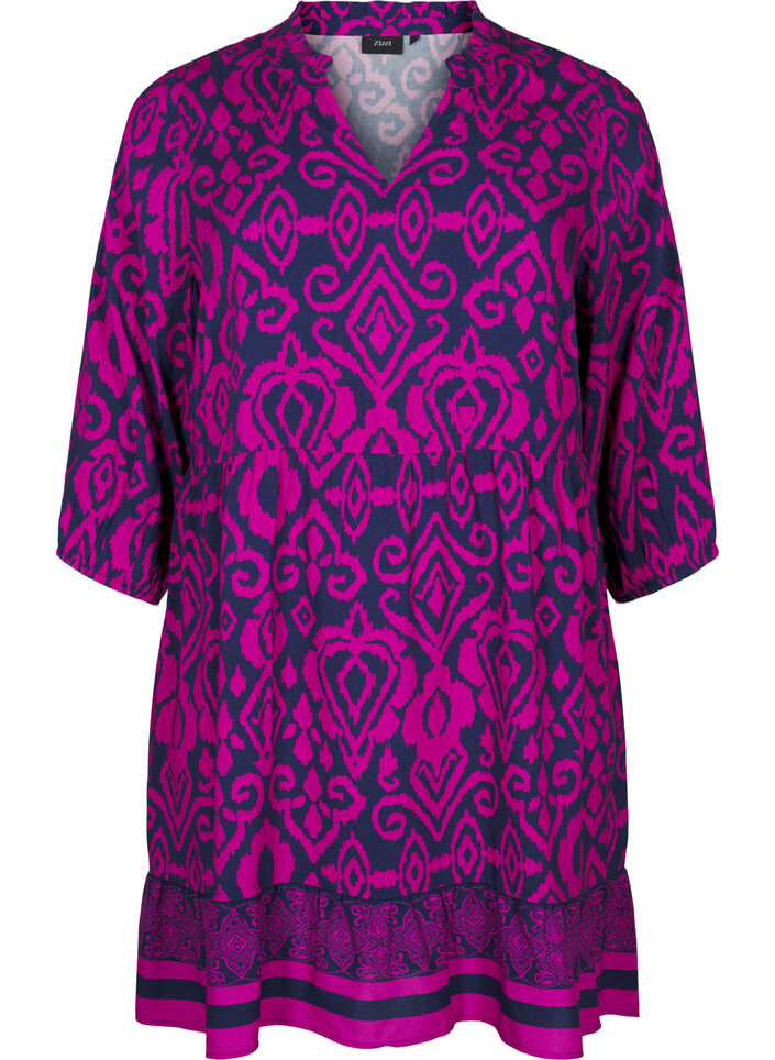 Short dress with print and a-shape, Night Sky AOP, Packshot image number 0