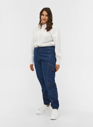 Loose-fitting jeans with drawstring, Medium Blue, Model image number 4