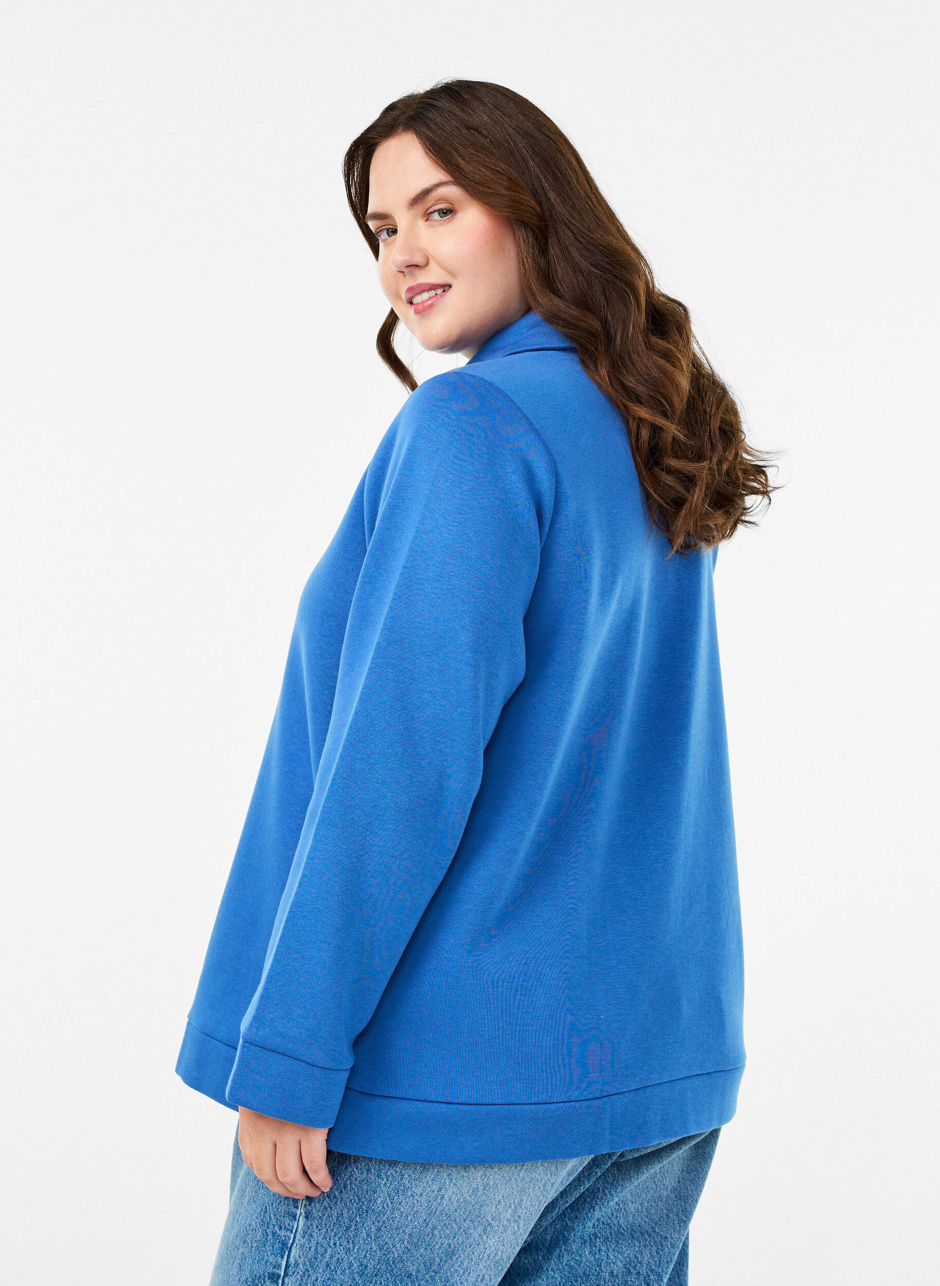 Zizzifashion Sweatshirt with high neck and zip closure, Blue, Model image number 2