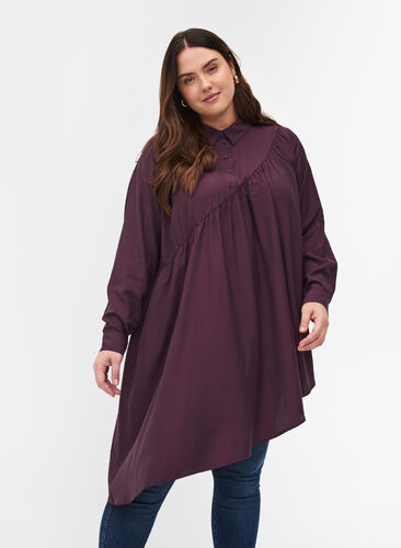 Tunic with asymmetric hem, Plum Perfect, Model image number 0