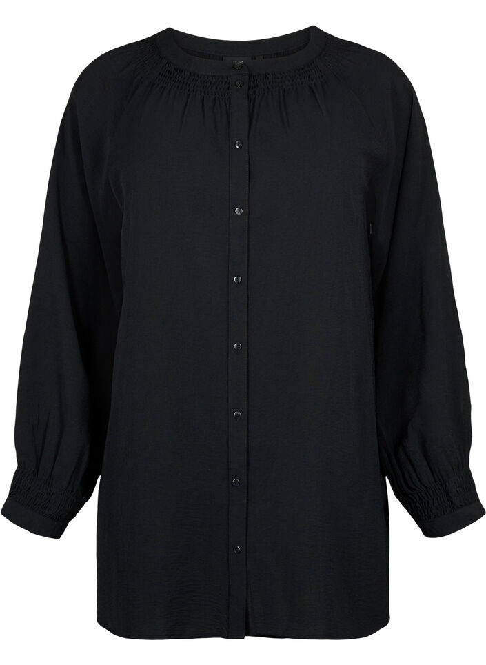Long-sleeved tunic with smock, Black, Packshot image number 0