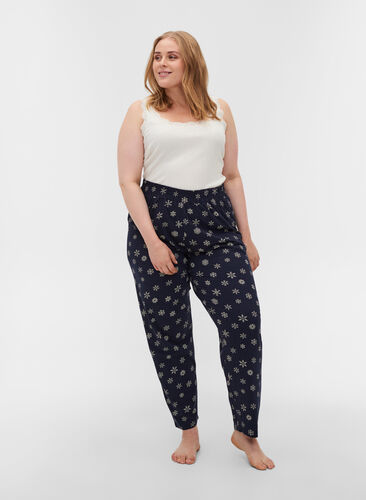 Loose pyjama trousers in organic cotton, Night Sky Snow, Model image number 0