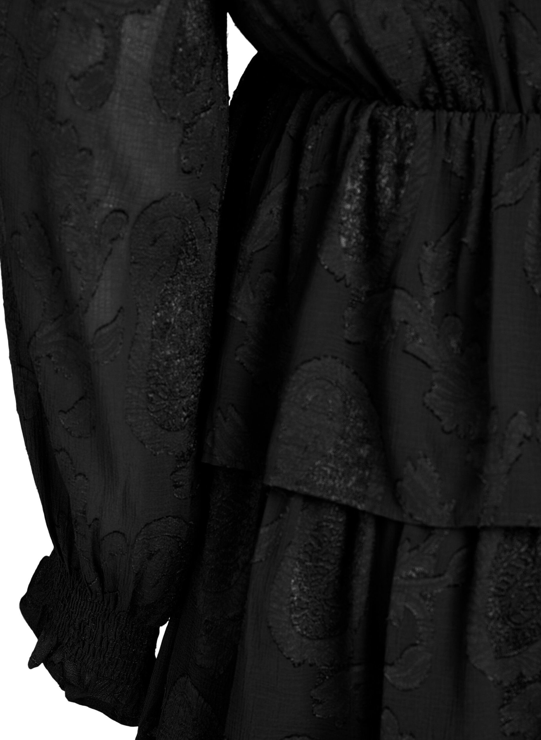 ZizzifashionShort dress with ruffles and a textured pattern, Black, Packshot image number 3