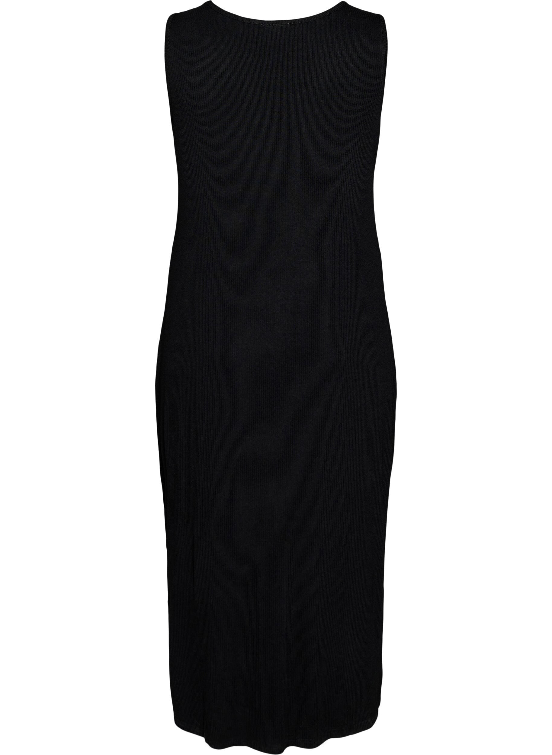 Zizzifashion Sleeveless ribbed dress in viscose, Black, Packshot image number 1