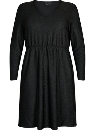 Glitter dress with V-neck, Black Black, Packshot image number 0