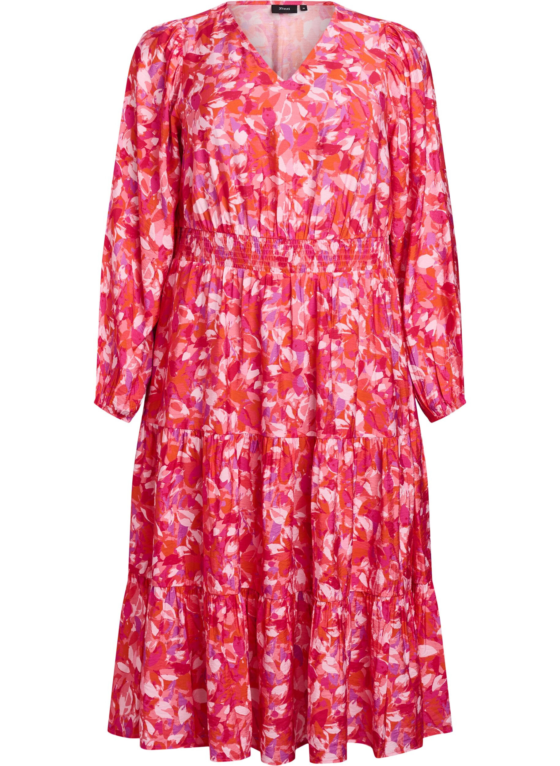 Midi dress with colourful leaf pattern