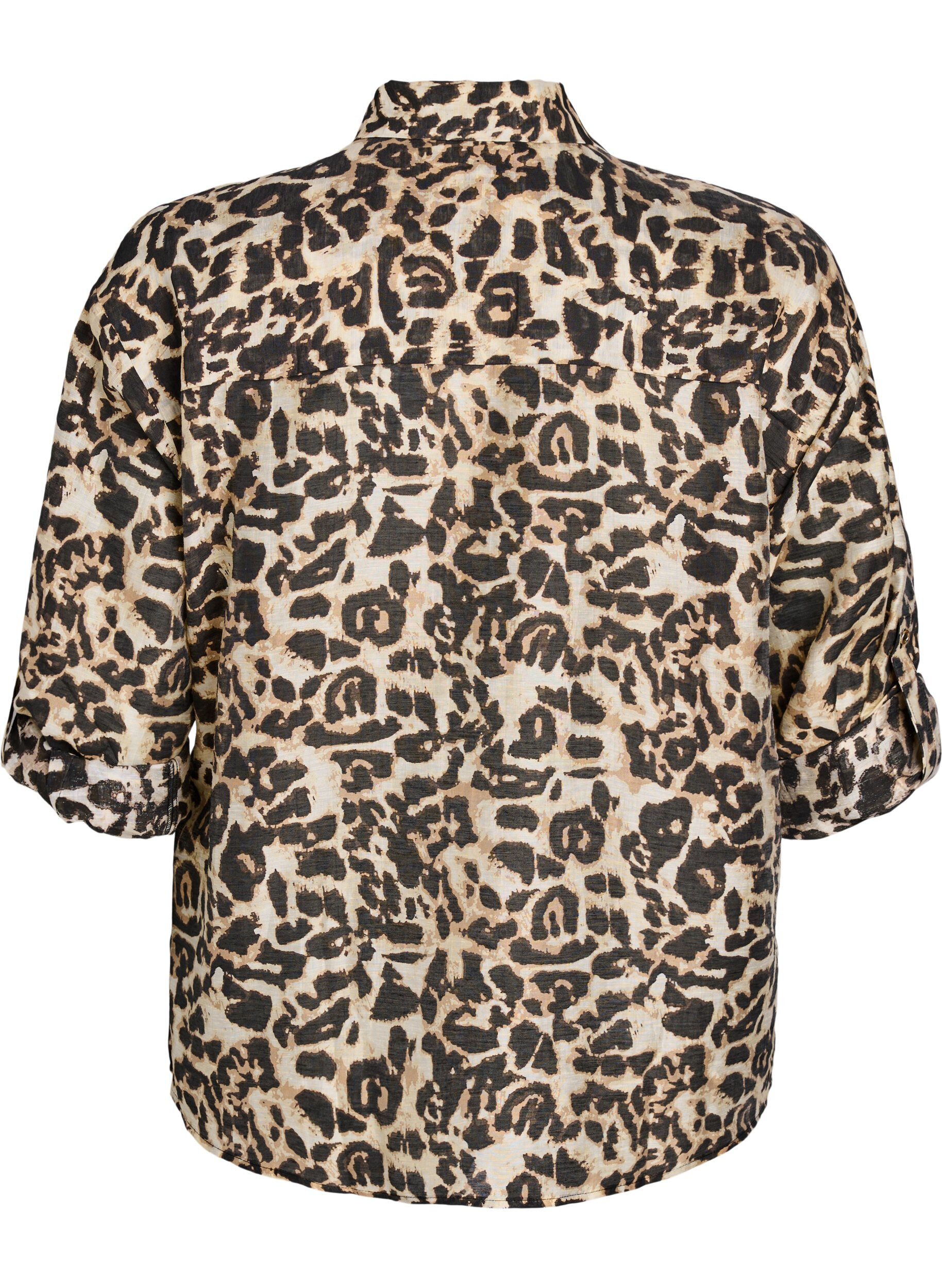 Zizzifashion Loose shirt with animal print and chest pockets, Brown, Packshot image number 1