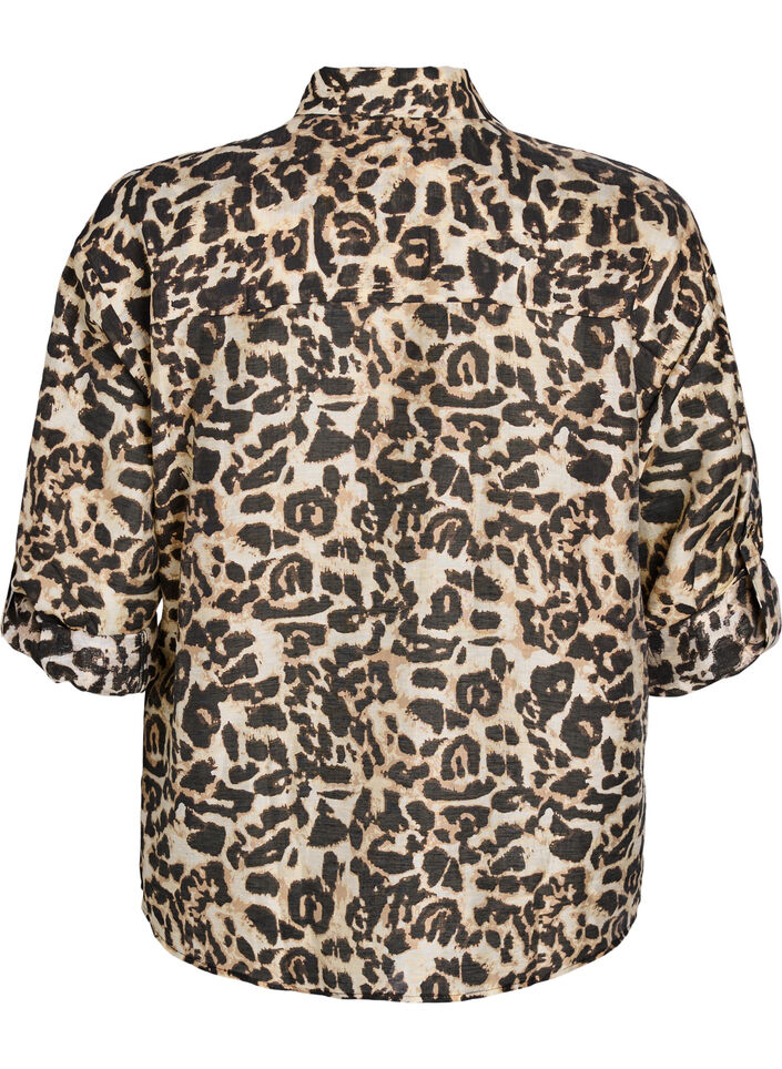 Loose shirt with animal print and chest pockets, Brown, Packshot image number 1