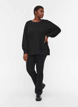 Plain knitted blouse with rib, Black, Model image number 2