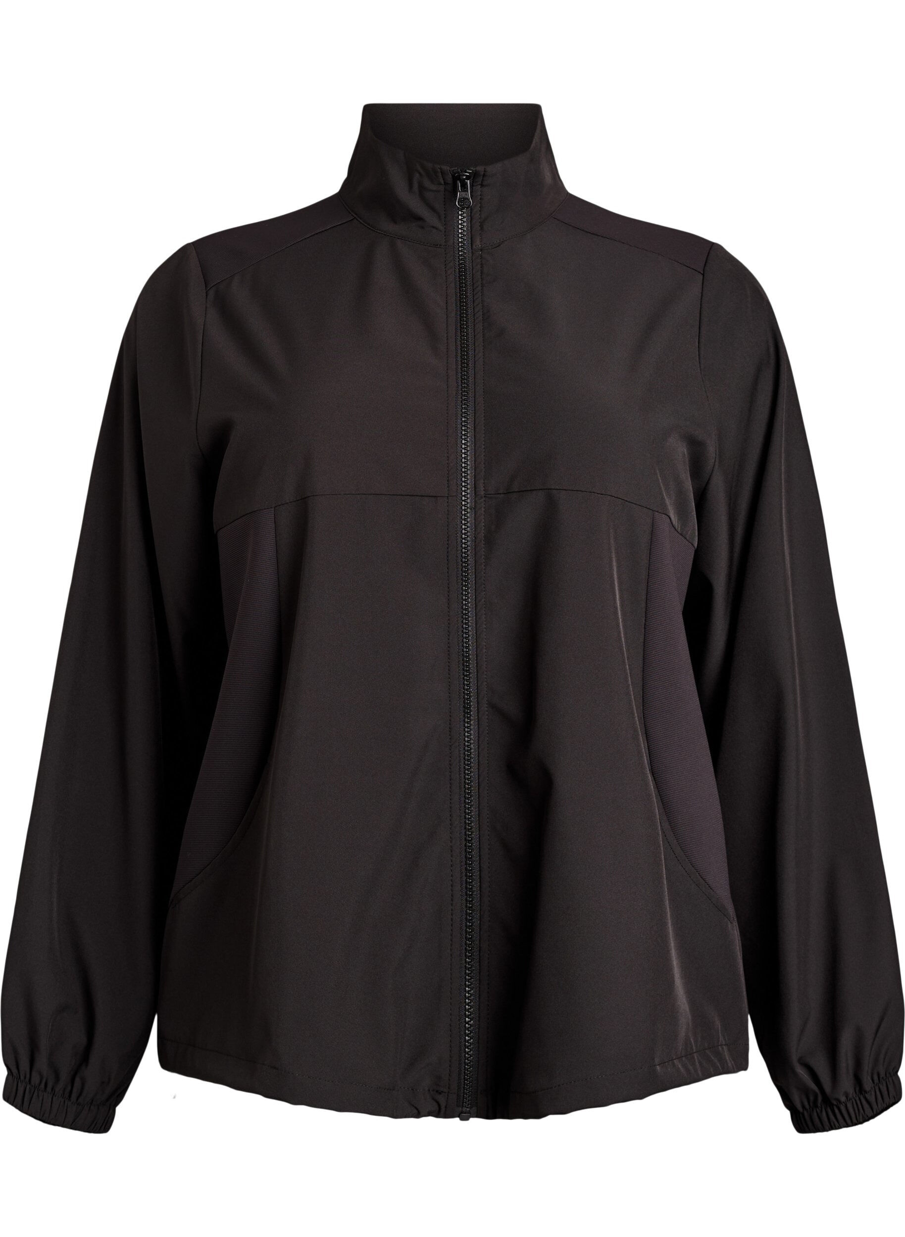 Zizzifashion Sporty lightweight jacket with a high neck and pockets, Black, Packshot image number 0